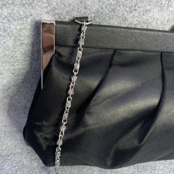 VTG Worthington Black Satin Clutch Purse Silver Chain Shoulder Bag 12”x6” - Picture 3 of 11